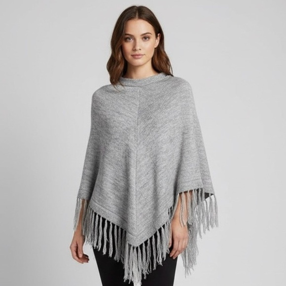 Sweaters - Gray Fringed Alpaca Sweater Poncho - Small, from Peru 🇵🇪